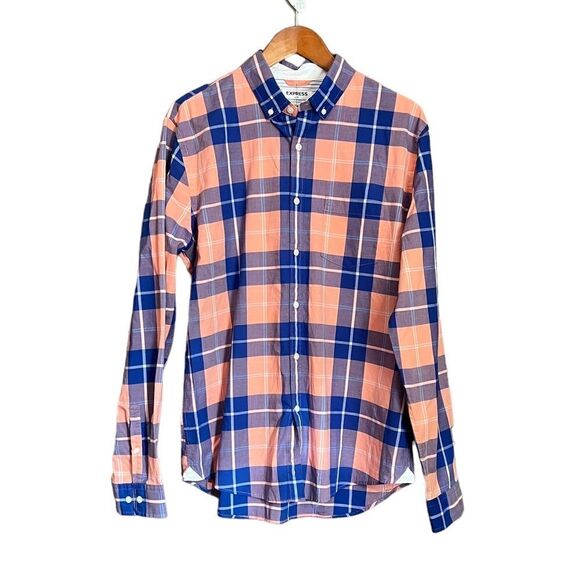 NWT! Express plaid soft wash button down shirt. Size large - Picture 1 of 12